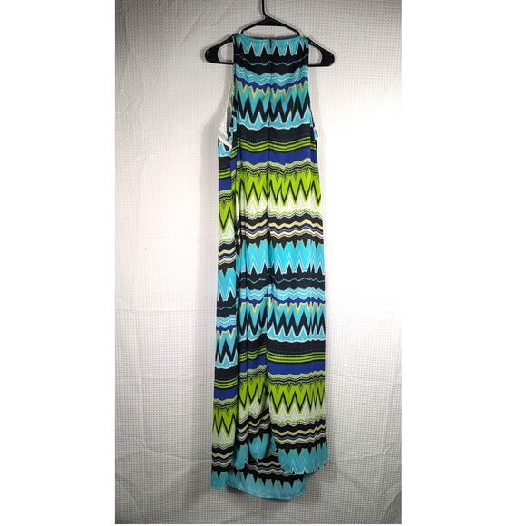 New Directions Woman 2X Zigzag Print Sleeveless Maxi Dress Blue Green Polyester - Picture 2 of 3